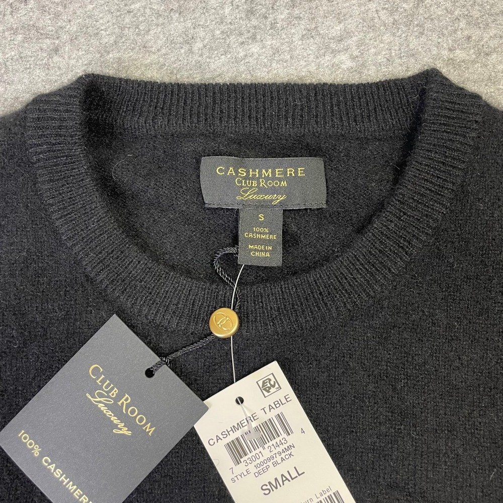 NEW Club Room Luxury Men's Cashmere Crew Neck Sweater Deep Black Small